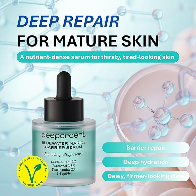 DEEPERCENT Korean Barrier Repair Serum for Mature Skin, Deep Hydration with Vegan Marine PDRN, 8-Peptide, 2.8% Panthenol & Niacinamide, Clinically Tested for 40+ Skin, 1.52 fl oz