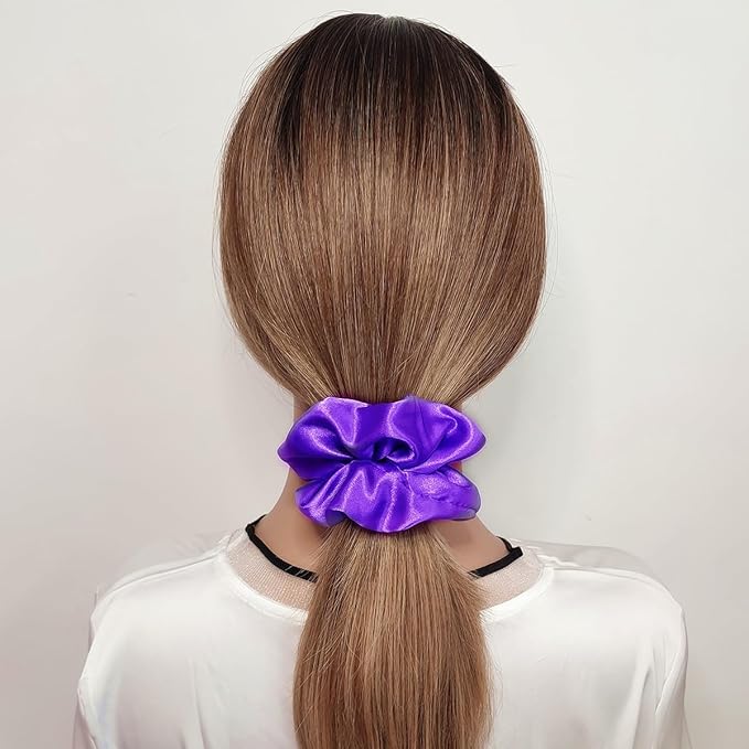 Sufermoe 12 Pcs Satin Silk Hair Scrunchies, 4.5 Inch, Hair Ties, Hair Bands, Ponytail Holders, Dark Purple, Hair Accessories for Women and Girls