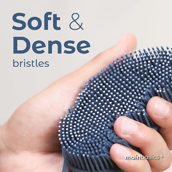 MainBasics Silicone Body Scrubber Dual-Sided Shower Loofah and Massaging Nodes (Dark Blue, Massage)