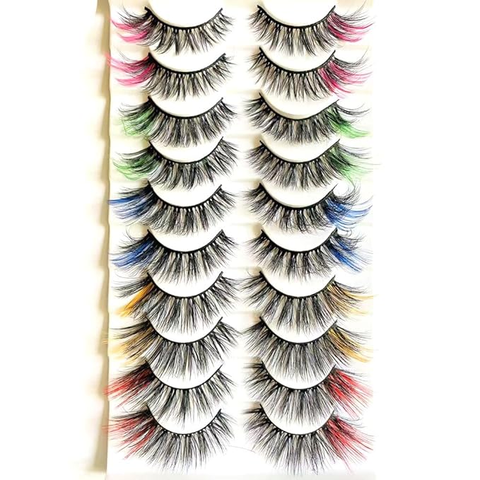 Sunniess Ombre Colored Lashes Silk Protein Fluffy Wispy Volume Fake Lashes for Halloweens Cosplay Party Stage Lashes with Color Make up Faux Mink False Eyelashes