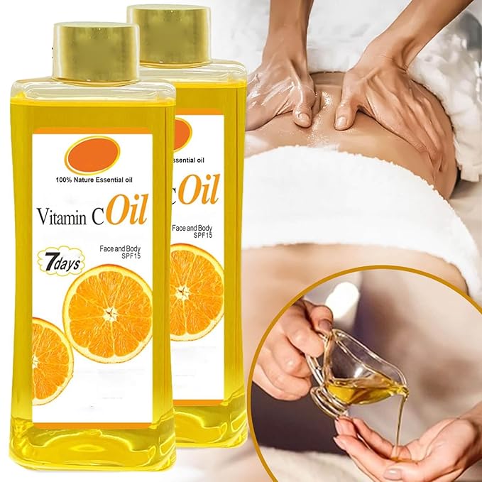 Vitamin C Oil for Massage and Skin Moisturizing, Lightweight Hydrating Body Oil for Dry Skin, Spa Body Care Oil, 200ml / 6.76 fl oz