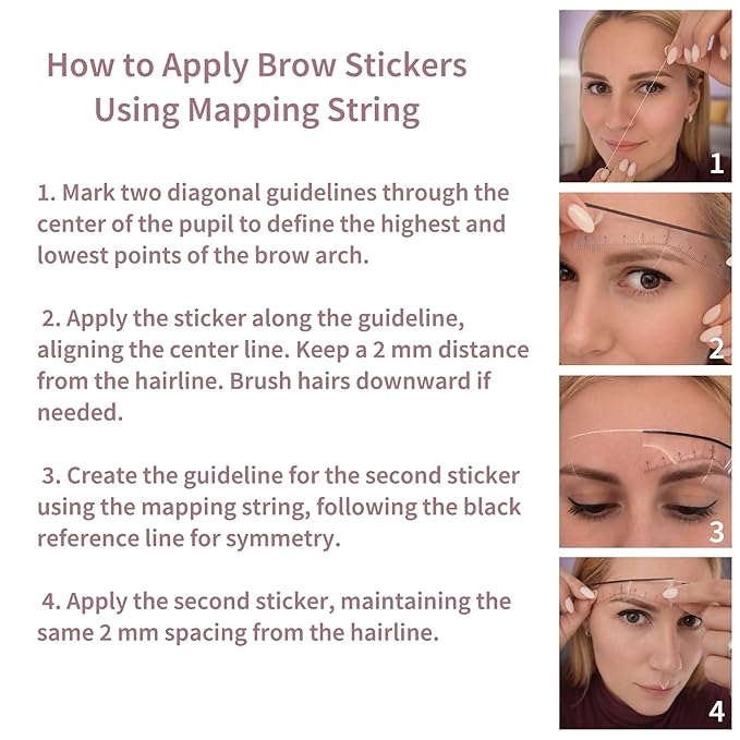 Ink Permanent Eyebrow Mapping Kit with 30m Pre-Inked Brow Mapping String, 2 White Mapping Pens and 50 Flexible Eyebrow Measuring Rulers for PMU, Microblading and Brow Design