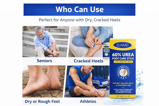 60% Urea Cream Stick with 2% Salicylic Acid, Maximum Strength Foot Cream for Dry Cracked Heels, Callus and Dead Skin Remover, Fast Absorbing, 1.4 oz, (1.41 oz pack of 2)