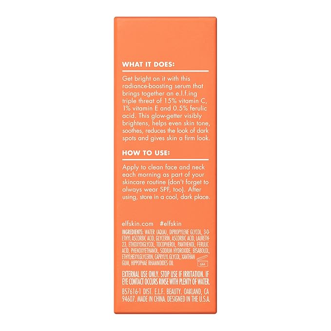 e.l.f. SKIN Bright Icon Vitamin C + E + Ferulic Face Serum Mini, Brightening & Soothing with 15% Vitamin C, Vegan & Cruelty-Free