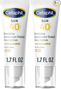CETAPHIL Everyday Sunscreen Tinted Lotion for Face,1.7 fl oz,100% UVA/UVB Mineral Sunscreen: Titanium Dioxide & Zinc Oxide,SPF 40,For Sensitive Skin,(Pack of 2)
