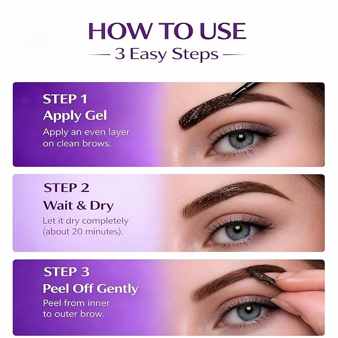 2Pcs Light Brown Eyebrow Tint Peel Off Gel, Natural Looking Brow Tint for Sparse Brows, Tattoo Eyebrow Gel Easy Peel Off, Waterproof Eyebrow Tattoo for Everyday Wear, Long Lasting Brow Color