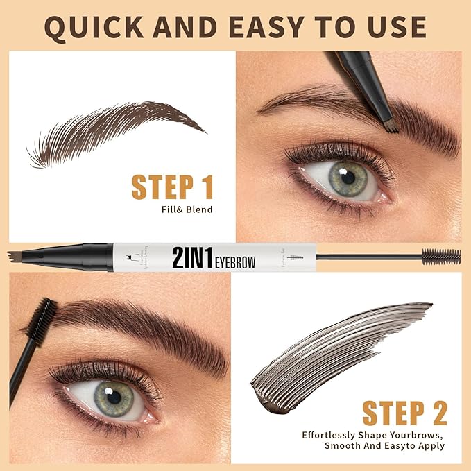 4-Fork Tip Microblading Eyebrow Pen - 2-in-1 Waterproof Eyebrow Pencil, Long-Lasting Natural Hair-Like Brows, Smudge-Proof & Easy to Use (With Tint 01#Light Brown)