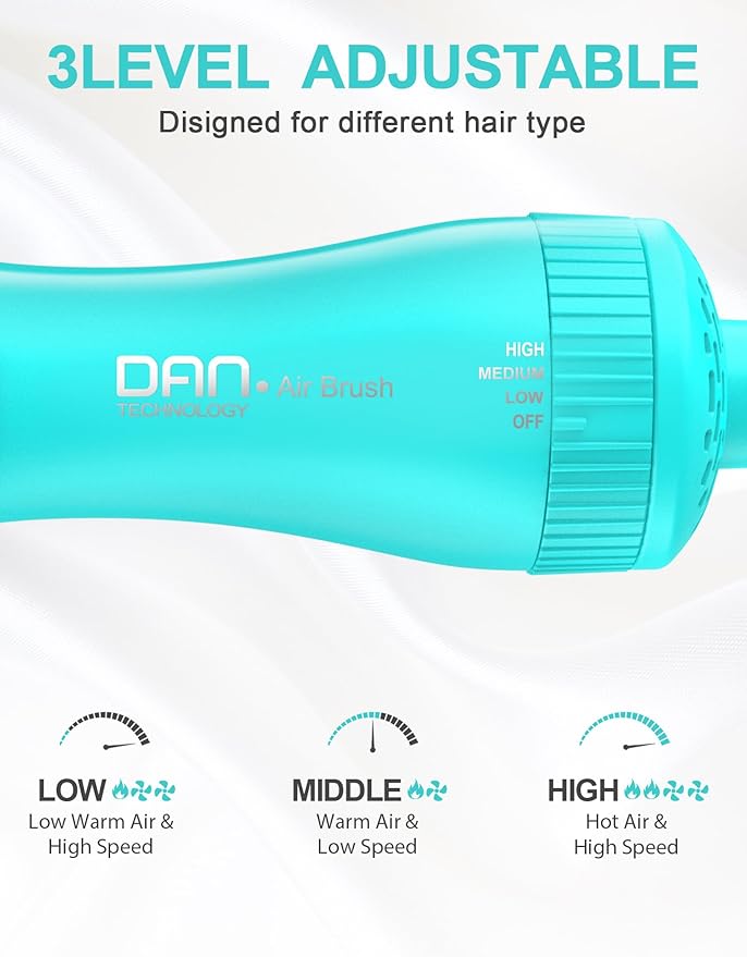 Mini Travel Blow Dryer Brush for Short to Medium Hair, 2 Inch Oval Hot Air Brush with Ceramic Coating, 3 Heat Settings for Smooth, Voluminous Blowouts, 120V(Cyan)