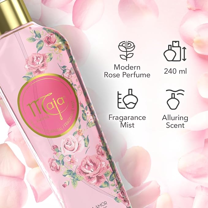 Maja Love Rose Body Spray for Women Light & Refreshing Mist with Rose and Fruity Notes, Long-Lasting Feminine Fragrance, Gentle on Skin, Classic Spanish-Inspired Design – 8.1 Fl Oz | 1-Pack