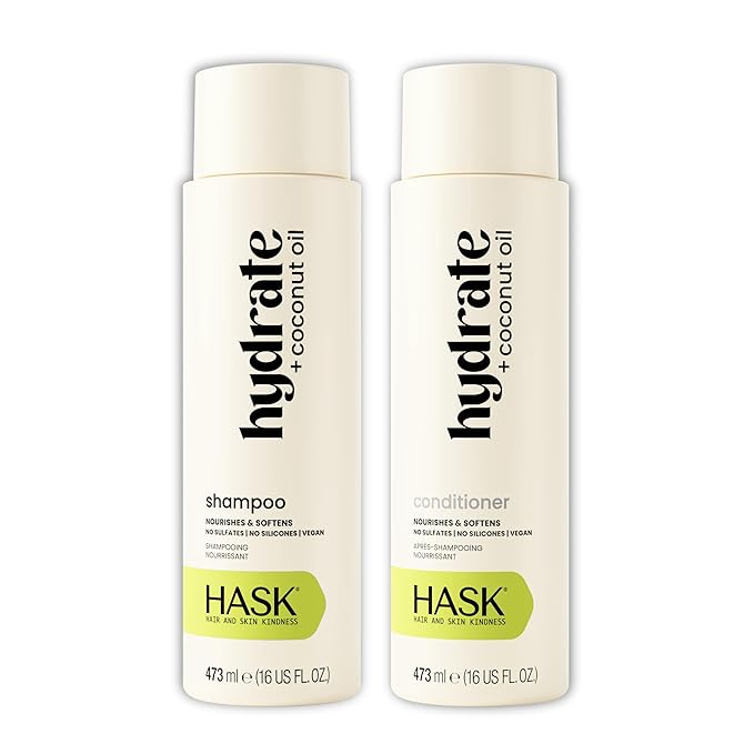 HASK Coconut Nourishing Shampoo & Conditioner Set | Moisture for Dry, Dull Hair, Smooths Frizz, Adds Shine | Sulfate Free, Silicone Free, Cruelty Free, Color Safe, Vegan | 16oz each