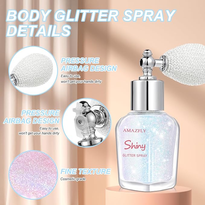 Hair and Body Glitter Spray, Shimmering Powder Sparkle Powder Makeup, Glitter Loose Sparkle Makeup for Body Highlighter,Festival Prom Rave Accessories (Sparkling Pink)