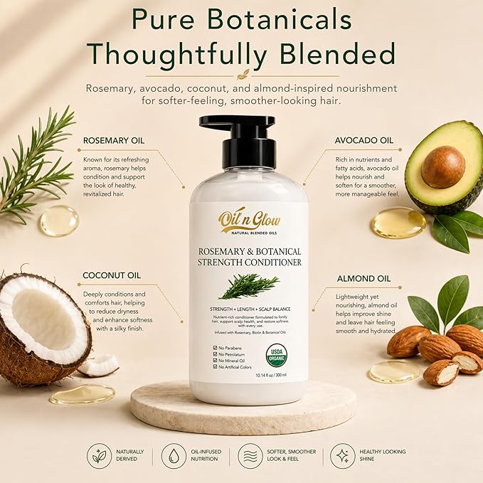 Rosemary & Botanical Strength Hair Conditioner for Women, & Men Health Scalp & Hair Growth Support, Moisturizing Formula with Botanical Oils, Vegan, 10.14 fl oz
