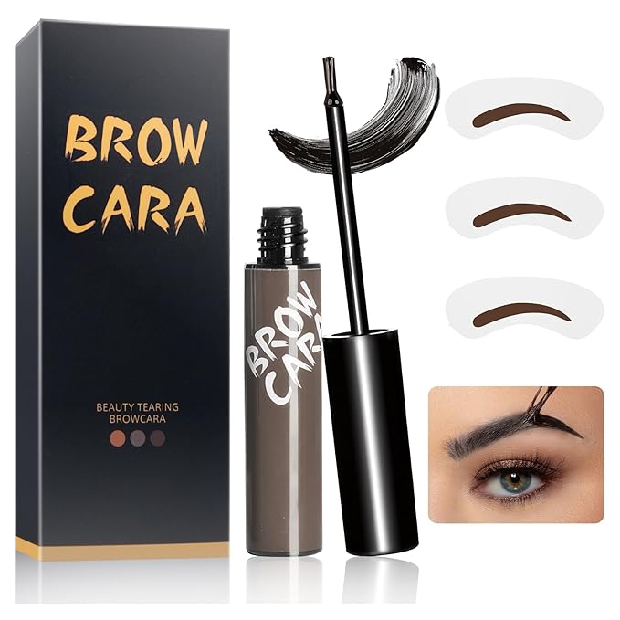 Eyebrow Gel - Peel Off Eyebrow Tint with Eyebrow Stencils, Long-Lasting & Waterproof Brow Gel for Women and Girls Create Fuller & Defined Brows Makeup (Gray Brown)