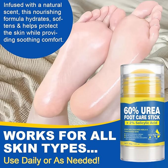 60% Urea Cream Stick for Feet with 2% Salicylic Acid, Maximum Strength Foot Cream for Dry Cracked Heels, Callus Remover for Feet, Hands, Knees & Elbows, Fast Absorbing Foot Balm 1.41oz (2 Pack)