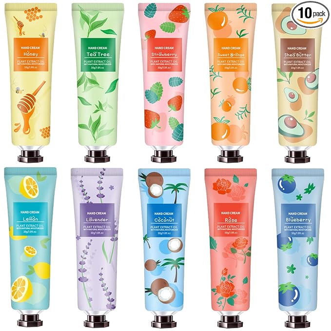10 Pack Hand Cream for Dry Cracked Hands,Mothers Day Gifts,Teacher Appreciation Gifts,Nurses Week Gifts,Birthday Gifts for Women,Natural Plant Fragrance Mini Hand Lotion Moisturizing Hand Care Cream
