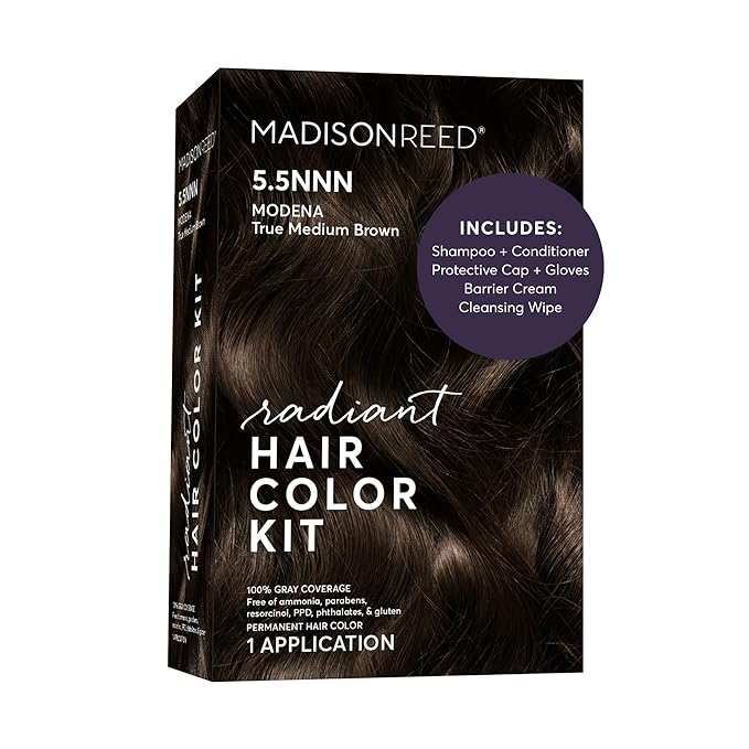 Madison Reed Radiant Hair Color Kit - 5.5NNN Dark Brown with Warm Golden Tones (Modena Brown), 100% Gray Hair Coverage Permanent Hair Dye for Resistant Grays | PPD-Free & Ammonia-Free, 1 Pack