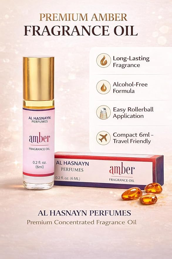 Amber Perfume Oil Roll-On - Alcohol Free Perfumes for Men and Women by AL HASNAYN 6ML 0.20fl oz