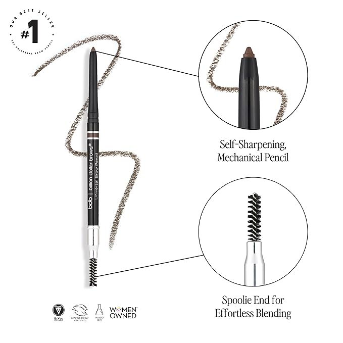 Billion Dollar Brows Universal Brow Pencil - Dual-Ended Retractable Eyebrow Pencil with Spoolie Brush - Waterproof Matte Pomade Formula - Vegan & Cruelty-Free Eye Makeup for All Hair Colors
