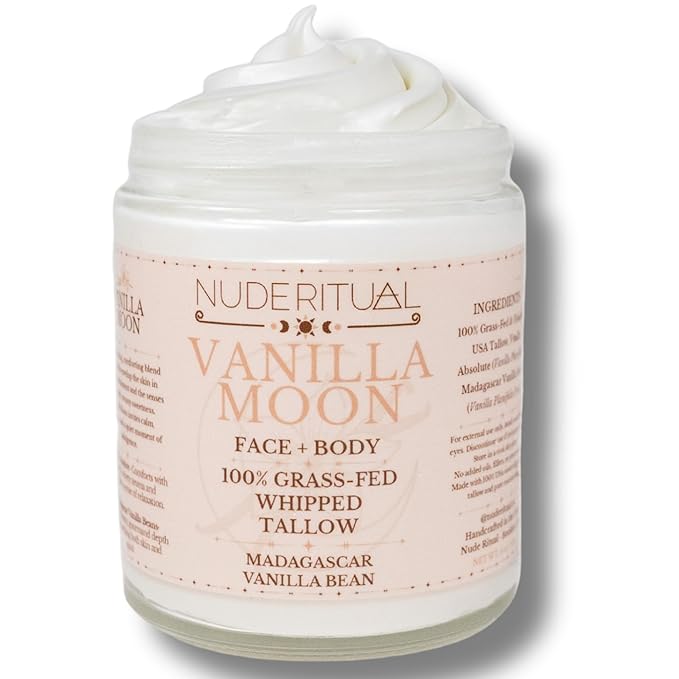 100% Grass-Fed Beef Tallow – Whipped Body Butter Moisturizer for Face & Body – USA Made Natural Lotion Alternative for Dry, Sensitive Skin – 4 oz (Vanilla Moon – Madagascar Vanilla)