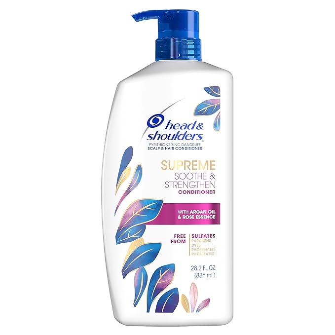 Head & Shoulders Supreme Sulfate-Free Conditioner with Argan Oil, with 1% Pyrithione Zinc, Anti-Dandruff Treatment, Soothe and Strengthen Hair and Scalp, 28.2 fl oz (Pack of 4)