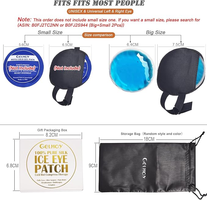 Cooling Eye Patches for Puffy Eyes, Pure Silk Ice Eye Patch, Single Eye Mask, Medical One Eye Cover Cold Hot Therapy Strabismus Lazy Eyes After Surgery Adult Kid Pirate Eyepatch (Blue)