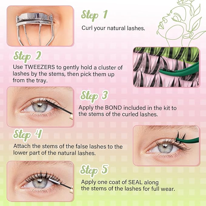 KEYYOU Bunny Lash Clusters Kit Manga Lash Extension Kit D Curl 108Pcs Fairy Eyelash Extension Kit Wispy Natural Invisible Band Lash Kit with Waterproof DIY Lash Extension Kit at Home(Bunny-8-18MIX)