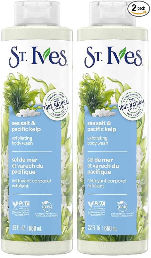 St. Ives Sea Salt & Pacific Kelp Exfoliating Body Wash 22 Fl Oz (Pack of 2)