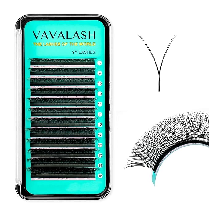 VAVALASH Y Lash Extensions C Curl 0.05mm 10mm Tray Easy Premade Volume 2D Fans Eyelash Extension YY Type Natural Volume Lashes Extension Soft Matte Black Lashes (YY-0.05-C-10mm)