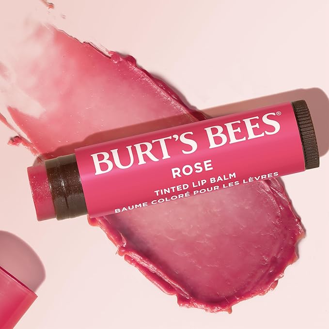 Burt's Bees Lip Tint Balm, Mothers Day Gifts with Long Lasting 2 in 1 Duo Tinted Balm Formula, Color Infused with Deeply Hydrating Shea Butter for a Natural Buildable Finish, Petal Rose (2-Pack)