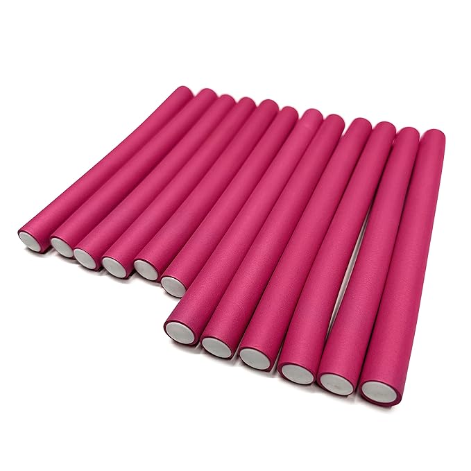 My Beauty Spot Flexi Rods Foam Hair Rollers 5/8" Diameter Professional Salon Quality 12 Pcs Rubber Hair Rollers for Long, Medium and Short Hair (Pink)