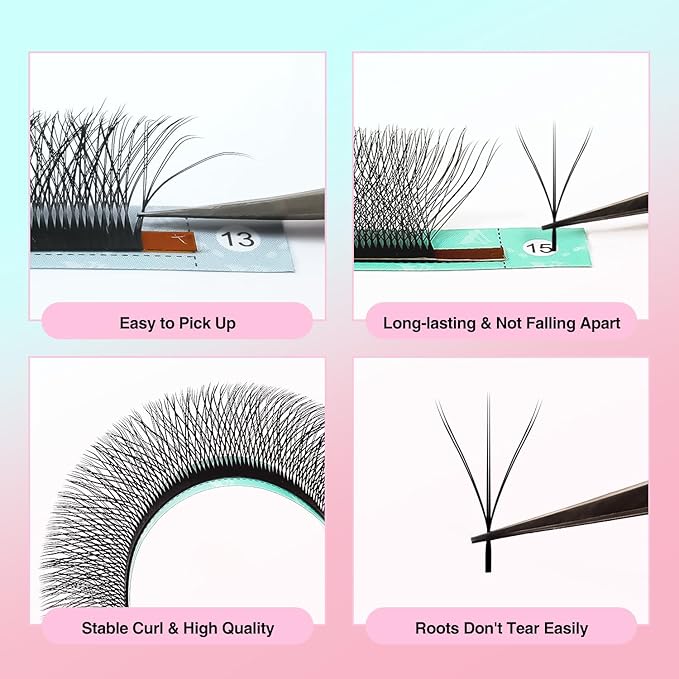 VAVALASH 3D Double Tips W Shape Eyelash Extension 3D WW Premade Fans 0.07 C Curl Volume Lash Extensions Easy Fanning False Lashes Matte Black Volume Premade Cluster W Lashes(WW-3D-0.07-C-8-15mm）