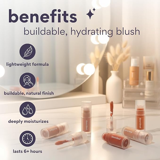 dearcloud Gentle Crush Serum Blush – Mauve – Liquid Blush for Cheeks with Hyaluronic Acid – Korean Beauty Makeup (.19 fl oz)