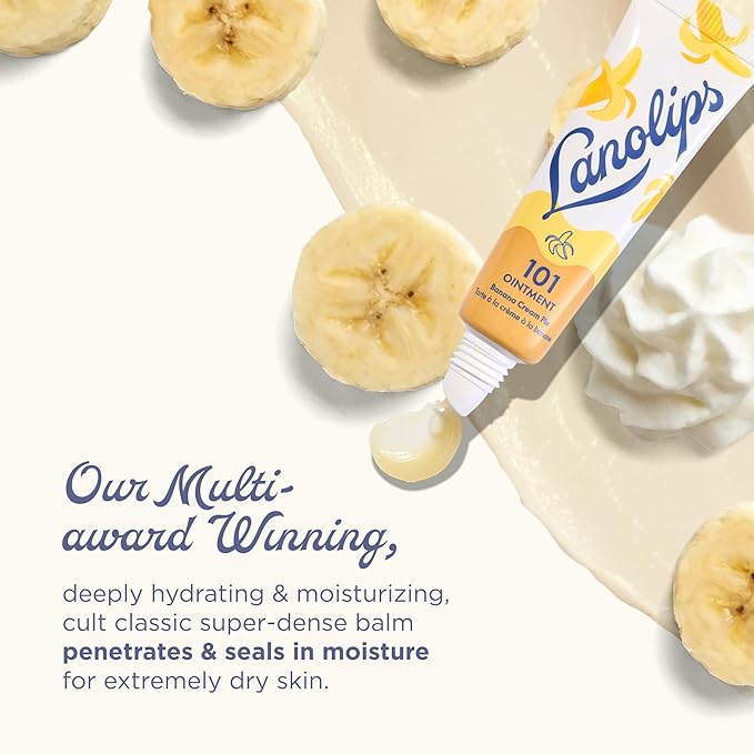 Lanolin 101 Multipurpose Ointment - Lanolin Lip Balm & Healing Ointment for Skin Barrier Repair - Moisturizer for Dry Lips, Cuticles & Elbows - No Petroleum Formula - Banana Cream Pie (0.35 oz)