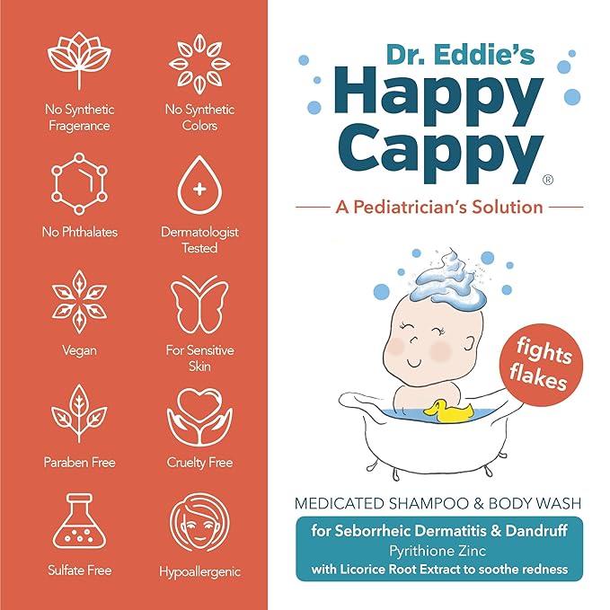 Happy Cappy Medicated Shampoo and Body Wash- Baby Dandruff Shampoo, Helps Cradle Cap and Seborrheic Dermatitis, Reduces Redness, Dermatologist Tested, Fragrance-Free- 8 Fl Oz (Pack of 3)