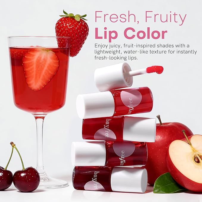 bayfree Lip Tint Stain Set, 4 PCS Korean Water Tint Lightweight Non-sticky, Waterproof Long Lasting Liquid Blush & Lip Stain, Transfer-Proof, Matte Finish Lip Color Makeup (fruit farm)