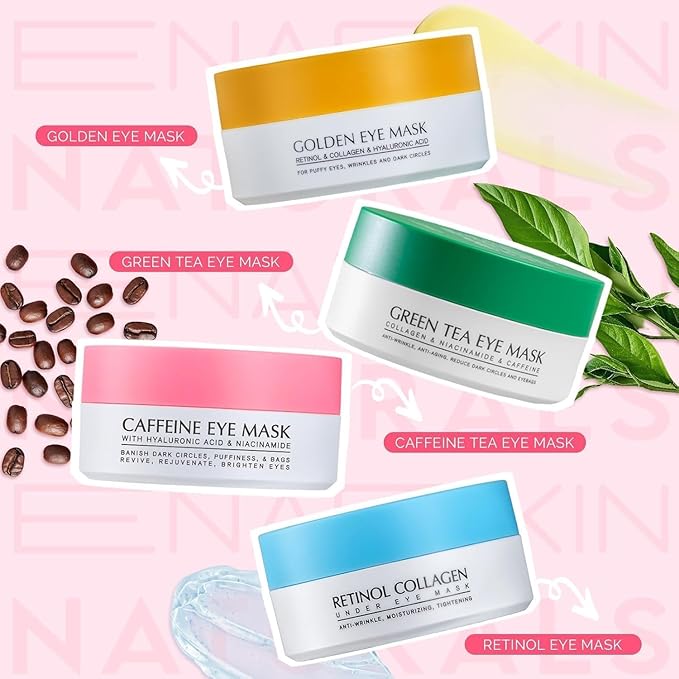 Under Eye Patches Kit: 120 Pcs Rosy Caffeine & 24K Gold Gel Eye Mask for Dark Circles, Puffiness and Wrinkles - Anti-Aging Pads with Niacinamide, Collagen, Hyaluronic Acid & Vitamin C (2 Pack)