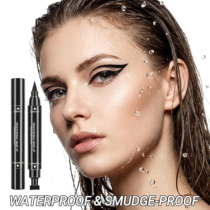 Erinde Winged Eyeliner Stamp, Waterproof Liquid Eye Liner & Stamp for Perfect Cat Eye, Smudge-Proof Cat Eye Liner Cat Stencil Tool, Quick & Easy Black Wingliner, 1 PC