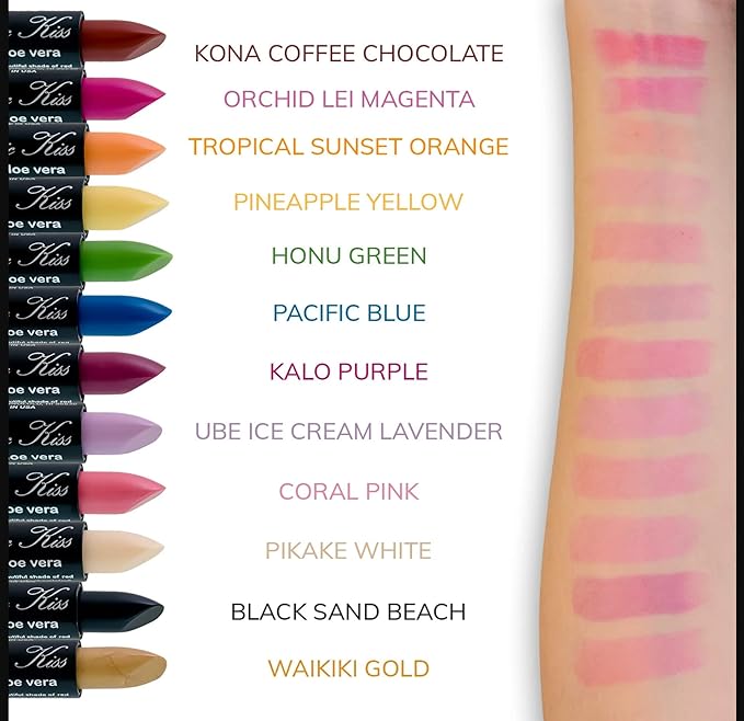 Magic Kiss Color Changing Matte 6 Piece Lipstick Set infused with Aloe Vera Made in USA (Colors of Aloha 4)