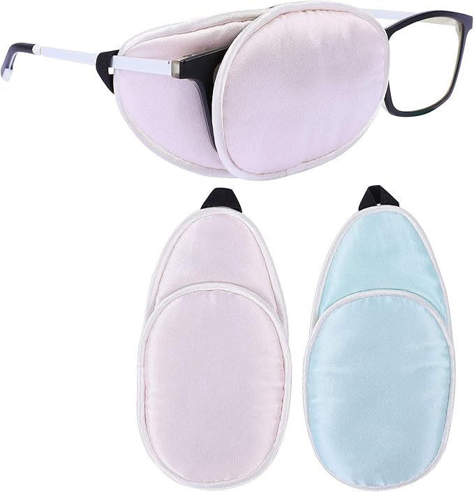 eZAKKA Eye Patches for Adults, Eye Patch for Glasses, Silk Eye Patch Medical for Lazy Eye Patches for Women Amblyopia Strabismus and After Surgery (Light Pink+Light Green)