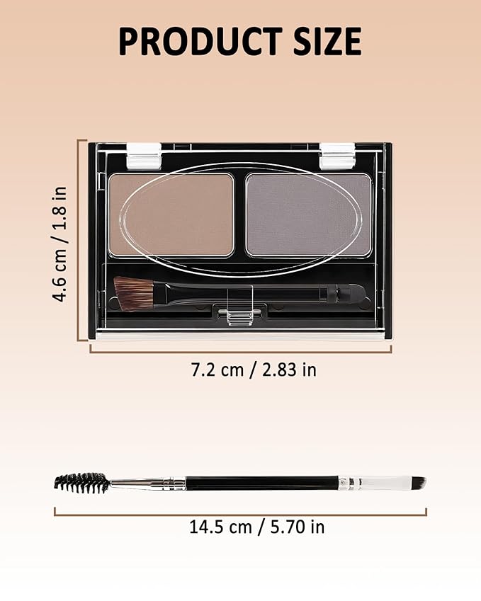 Eyebrow Powder Makeup Kit - Medium Brown+Grey, 2 Color Eye Brow Powder Palette Waterproof Long-Lasting Brow Filler, Lightweight, Easy Blend, Natural Full Look with Brush, maquillaje para cejas-02