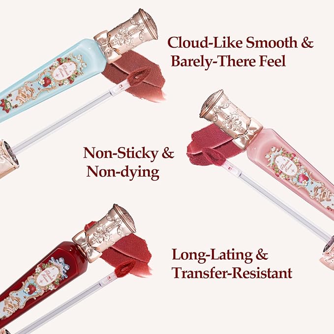 Flower Knows Strawberry Rococo Cloud Lip Cream,Long Lasting Burgundy Matte Lipstick,Hydrating Lip Stain,Transfer & Smudge Proof Velvet Liquid Lipstick for Girls&Women,0.12 Fl Oz(S08 Velvet Redwood)