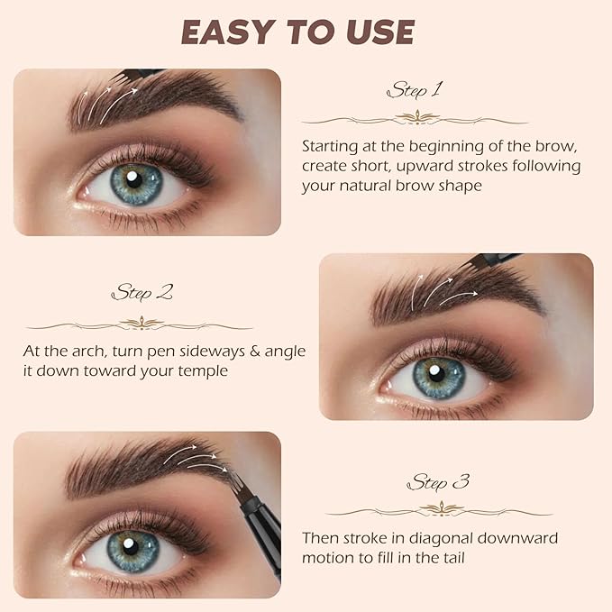 2PCS Microblading Eyebrow Pencil with Eyebrow Brush, Black Microblading Eye-brow Pencils for Women, 2-In-1 Waterproof Eyebrow Pen with 4-Fork & Ultra-Precise Tips for Hair-Like Eyebrow Makeup (Black)