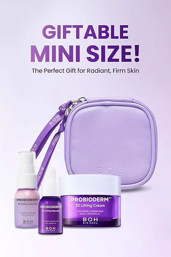 BIOHEAL BOH Probioderm 3D Lifting Travel Size Skin Care Kit | Korean Skincare Set for Firming & Hydration, with Ampoule, Face Moisturizer & Serum Spray | Mini Travel Essentials & Gift Set for Women