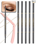 Light Brown Eye Brow Pencils for Women, 6Pcs Waterproof Eyebrow Pencil, 1.5mm Micro-Fine Tip & Spiral Brush with Brow Razors Perfect for Creating a Natural and Delicate Eyebrow Look Makeup