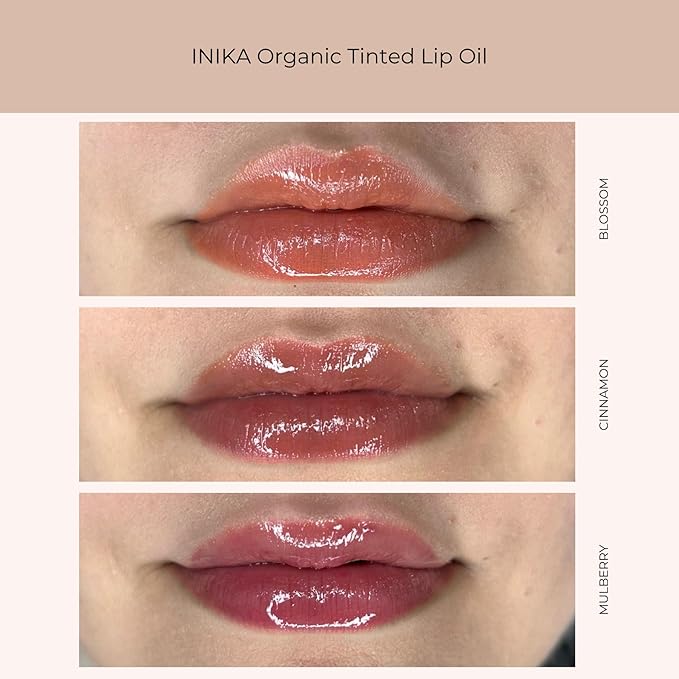 INIKA Organic Tinted Lip Oil | Bakuchiol, Squalane + Collagen in a Glossy Wash of Color. Luxuriously Smoothing & Hydrating Lipgloss. Natural, Vegan. 0.16 Fl oz (Cinnamon)