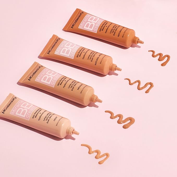 MCoBeauty Miracle BB Cream Light - Skin Tint Foundation Primer with Hyaluronic Acid Glycerin - Lightweight Dewy Coverage Tinted Moisturizer for Face - Vegan Cruelty Free Makeup, Tone Balancing