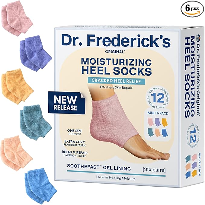 Dr. Frederick’s Original Moisturizing Fuzzy Heel Socks - Cozy Gel-Lined Socks for Dry Cracked Heels - 2 Pairs - Overnight Foot Care with Olive Oil, Vitamin E - Gifts for Women & Men - Variety Pack