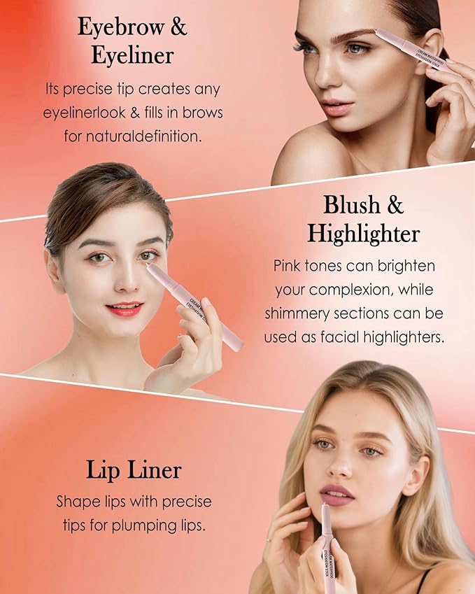 Gold Cream Eyeshadow Stick,Gold Eyeshadow Brightener with Sharpener & Blending Blush, High Pigment Neutral Eye Shadow Stick, Waterproof Smooth Glitter Eyeliner Buildable Beauty Makeup for Women-04
