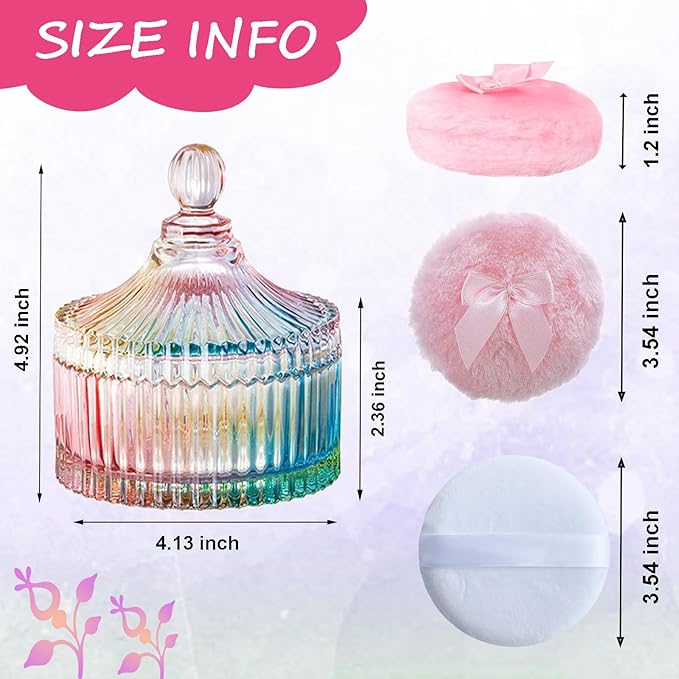 5 Pieces Large Body Powder Puff and Powder Container, Crystal Case for Dust Puff, Powder applicator with Box for Face and Body (Color, Yurt)