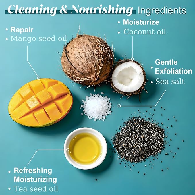 【Sea Salt Exfoliating Body Scrub & Wash】– Removes Dead Skin, Smoothes Rough Texture on Feet,Underarms & Back | Moisturizes with Coconut & Mango Seed Oils, Leaves Skin Soft & Hydrated – For Women & Men